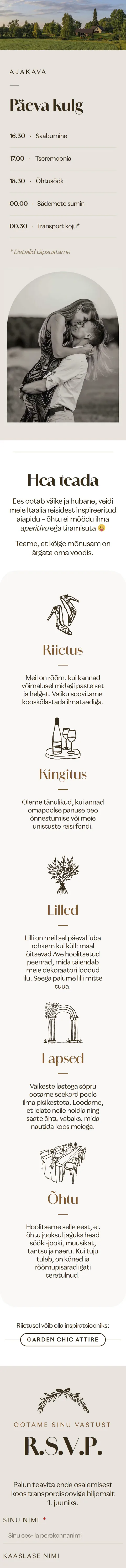 Pulmaveebi leht: päevakava, „Hea teada”, RSVP-vorm
